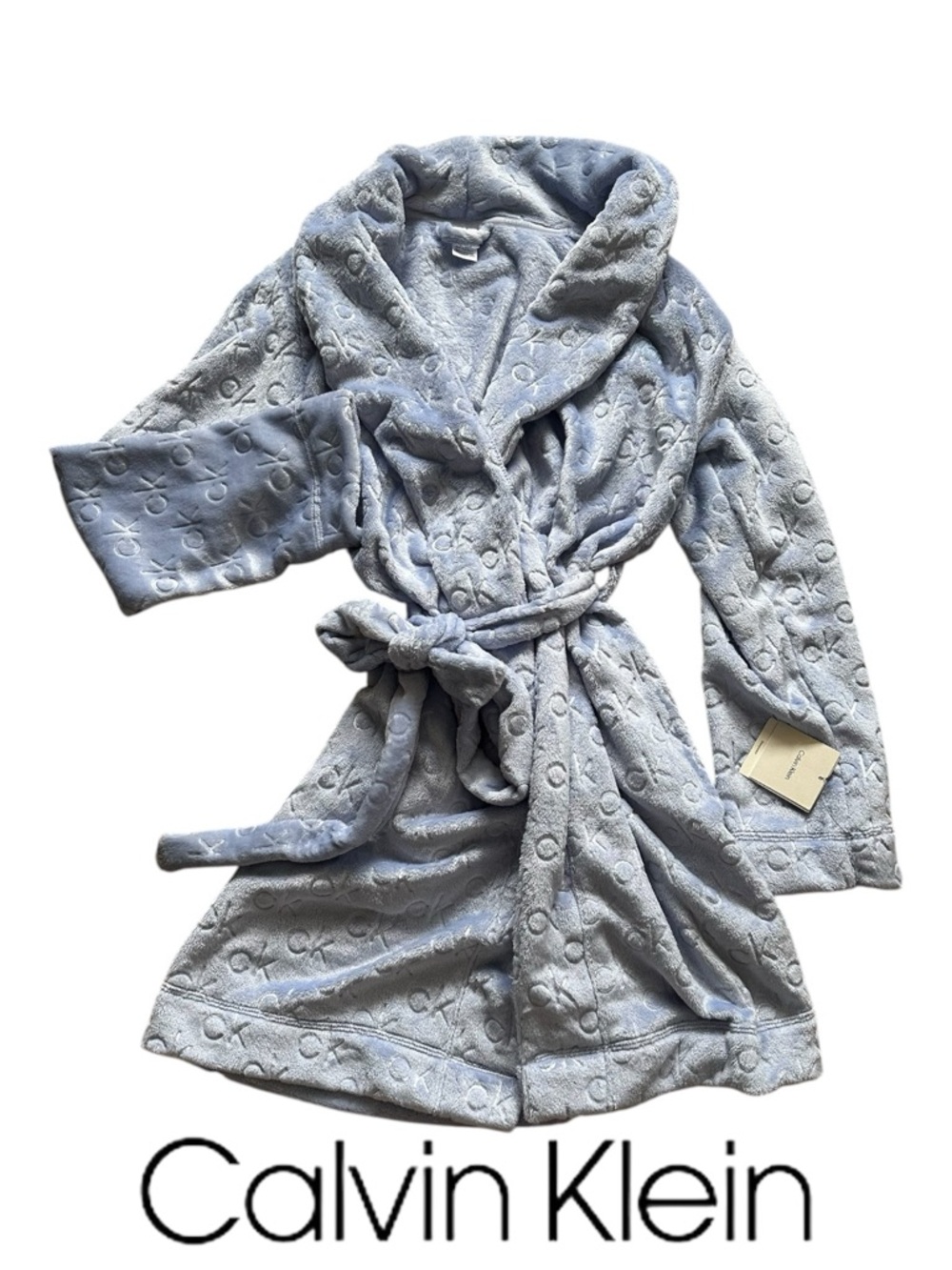 NWT Calvin Klein Luxe Soft Bathrobe with an all-over "CK" logo pattern • XSMALL